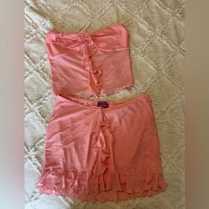 Edikted Pink Ruffle Skirt Set